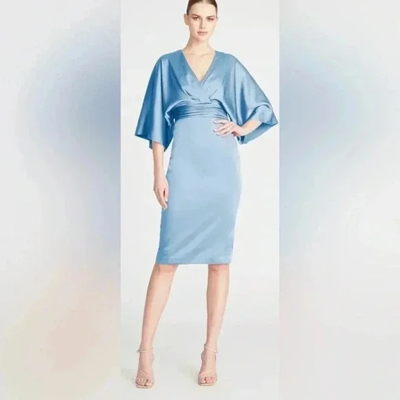 Theia Dresses Woman Theia Couture Storm Blue Ss Kimono Satin